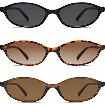 〖Summer Vibes〗3 PCS Retro Oval Sunglasses for Women Chic Cat Eye 90s Sunnies Lightweight Narrow Shades Trendy UV Protection Sunglasses Vintage Rich Girl Sunglasses Women Sunglasseswomen summerwins