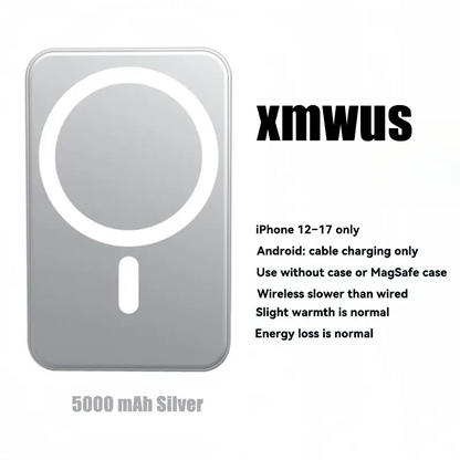 5000mAh Magnetic Power Bank for iPhone 12–17 Series, Works Best with MagSafe Case or No Case, Portable Wireless Charger